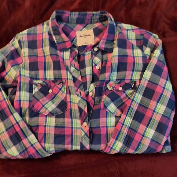 Abercrombie flannel green pink and blue size s - Picture 1 of 1